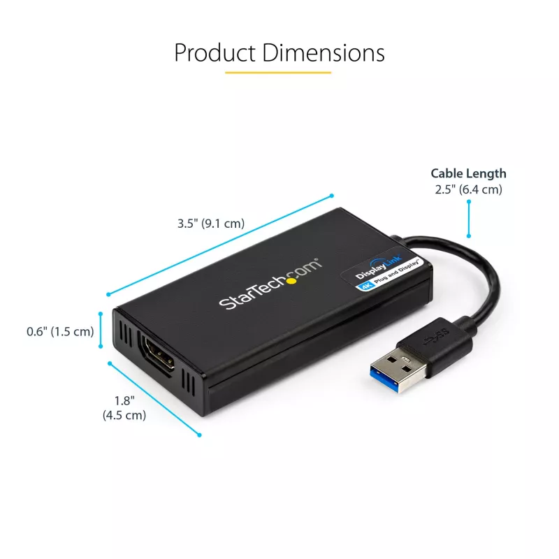 StarTech.com USB 3.0 uz HDMI adapteris - 4K 30Hz Ultra HD - DisplayLink sertificēts - USB Type-A uz HDMI displeja adaptera pārveidotājs monitoram - ārējā video un grafikas karte - Mac un Windows