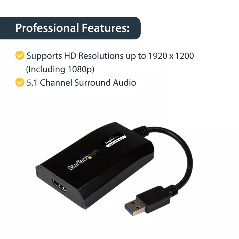 StarTech.com USB 3.0 uz HDMI adapteris - DisplayLink sertificēts - 1080p (1920x1200) - USB Type-A uz HDMI displeja adaptera pārveidotājs monitoram - ārējā video un grafiskā karte - Windows/Mac