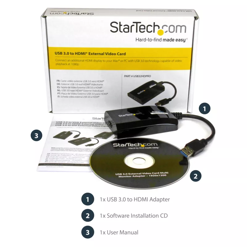 StarTech.com USB 3.0 uz HDMI adapteris - DisplayLink sertificēts - 1080p (1920x1200) - USB Type-A uz HDMI displeja adaptera pārveidotājs monitoram - ārējā video un grafiskā karte - Windows/Mac