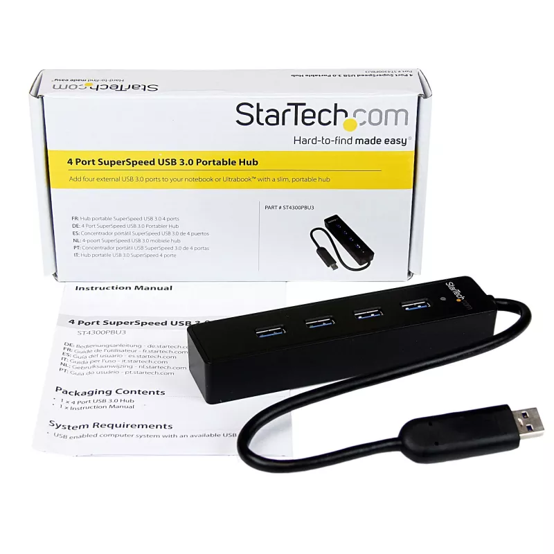 StarTech.com 4 Port Portable SuperSpeed USB 3.0 Hub with Built-in kabelis~4 Port Portable SuperSpeed USB 3.0 Hub with Built-in kabelis - 5Gbps