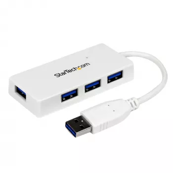 StarTech.com Pārnēsājams 4 portu SuperSpeed Mini USB 3.0 centrmezgls - balts ~ Pārnēsājams 4 portu SuperSpeed Mini USB 3.0 centrmezgls - 5 Gbps - balts