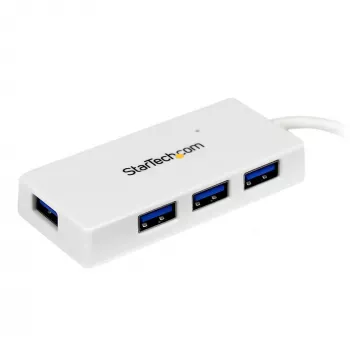 StarTech.com Pārnēsājams 4 portu SuperSpeed Mini USB 3.0 centrmezgls - balts ~ Pārnēsājams 4 portu SuperSpeed Mini USB 3.0 centrmezgls - 5 Gbps - balts