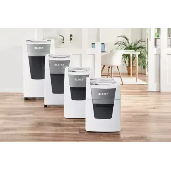 Papīra smalcinātājs LEITZ IQ Autofeed Small Office 100, šķērsgriezuma P-4, 8 lapas, 22 cm padeve, 34 L tvertne, pelēks