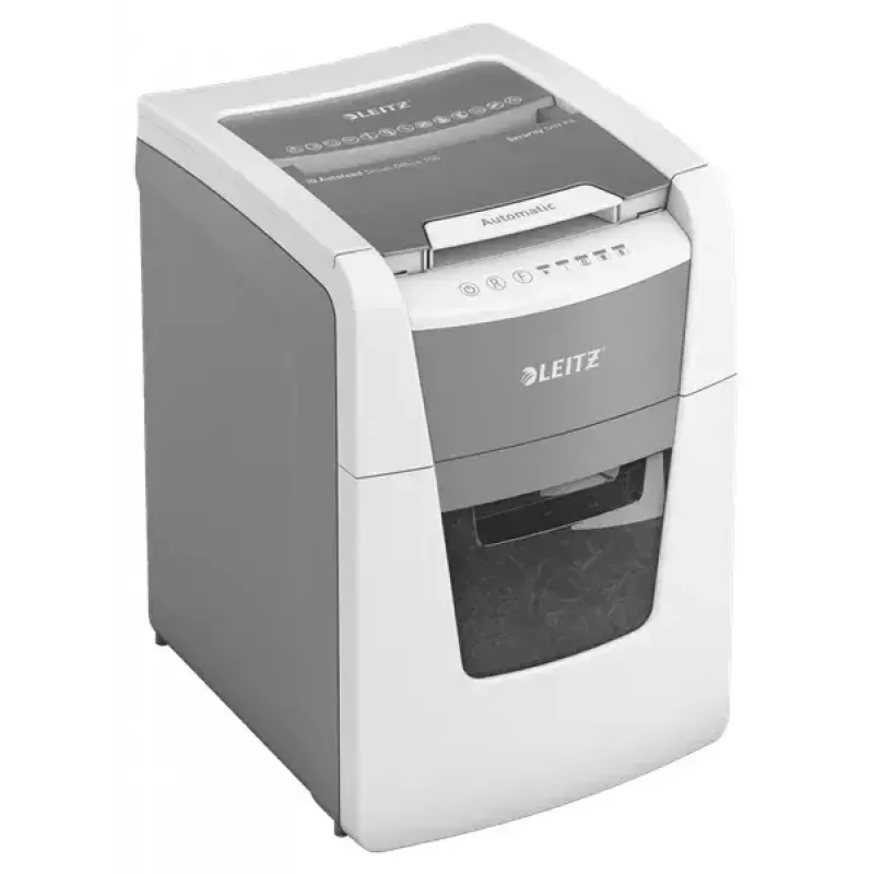 Papīra smalcinātājs LEITZ IQ Autofeed Small Office 100, šķērsgriezuma P-4, 8 lapas, 22 cm padeve, 34 L tvertne, pelēks