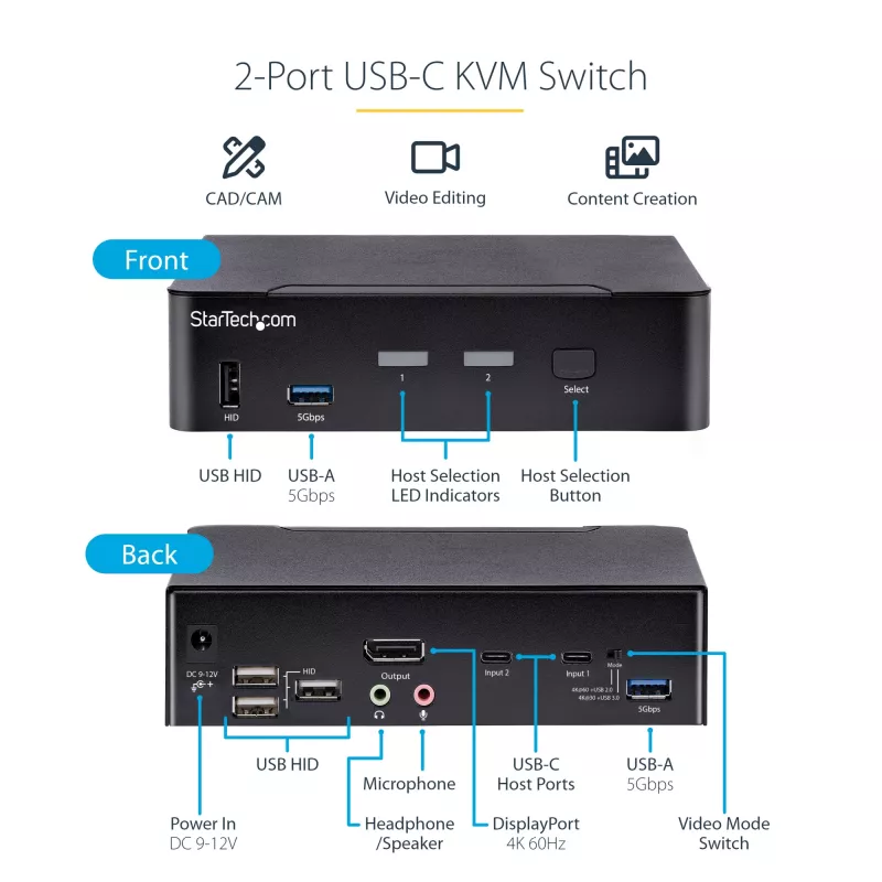 StarTech.com SV231DPUCA KVM slēdzis, melns