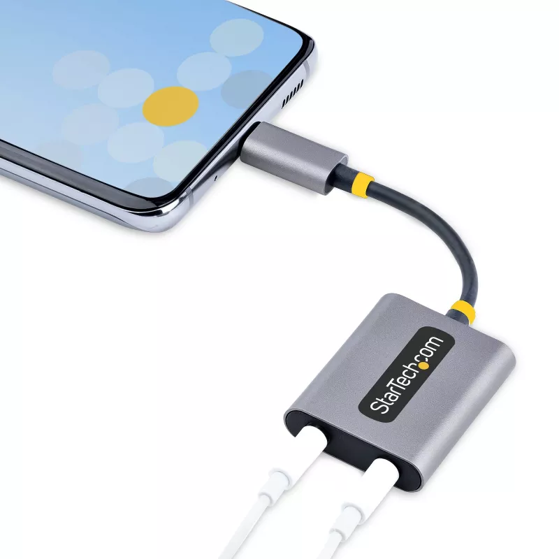StarTech.com USB-C austiņu sadalītājs, USB Type-C divu austiņu adapteris ar mikrofona ieeju, USB-C uz 3,5 mm audio adapteris/austiņu pārveidotājs, USB-C uz audio ligzdu/palīgizeju, 24 bitu DAC