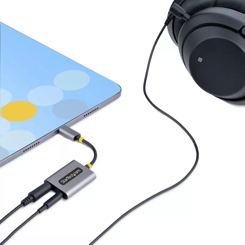 StarTech.com USB-C austiņu sadalītājs, USB Type-C divu austiņu adapteris ar mikrofona ieeju, USB-C uz 3,5 mm audio adapteris/austiņu pārveidotājs, USB-C uz audio ligzdu/palīgizeju, 24 bitu DAC