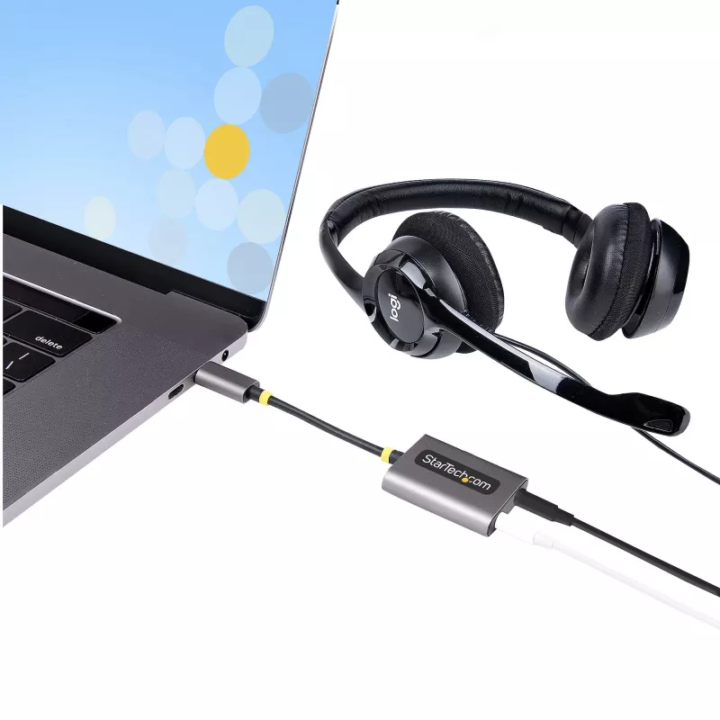 StarTech.com USB-C austiņu sadalītājs, USB Type-C divu austiņu adapteris ar mikrofona ieeju, USB-C uz 3,5 mm audio adapteris/austiņu pārveidotājs, USB-C uz audio ligzdu/palīgizeju, 24 bitu DAC