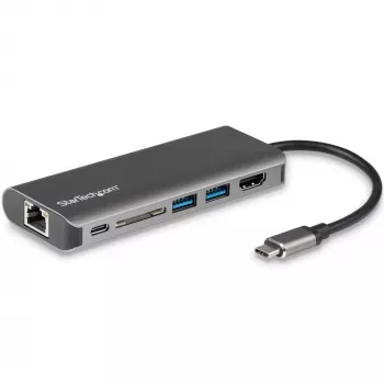 StarTech.com USB C vairākportu adapteris, pārnēsājams USB-C doks ar 4K HDMI, 2 portu USB 3.0 centrmezgls, SD/SDHC, GbE, 60 W PD caurlaide - USB Type-C/Thunderbolt 3 - AIZVIETOTS AR DKT30CHSDPD1