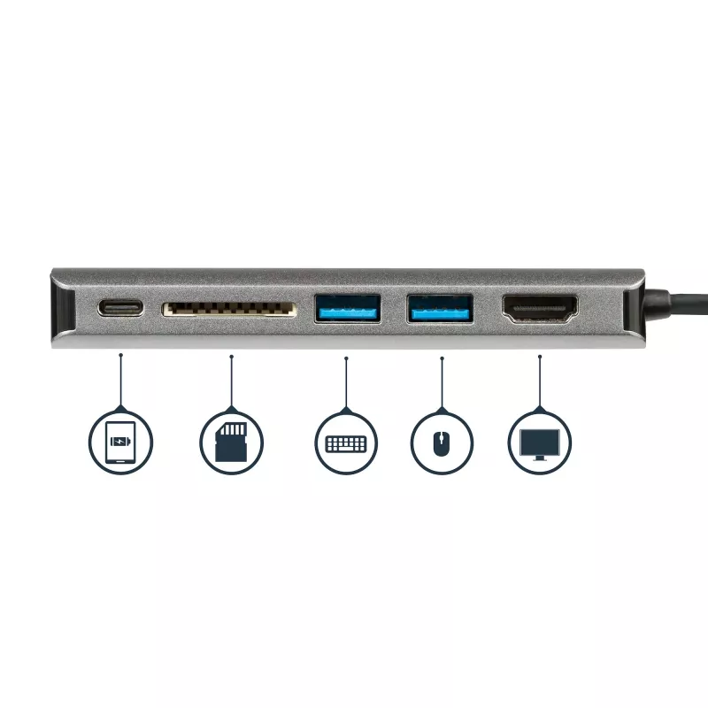 StarTech.com USB C vairākportu adapteris, pārnēsājams USB-C doks ar 4K HDMI, 2 portu USB 3.0 centrmezgls, SD/SDHC, GbE, 60 W PD caurlaide - USB Type-C/Thunderbolt 3 - AIZVIETOTS AR DKT30CHSDPD1