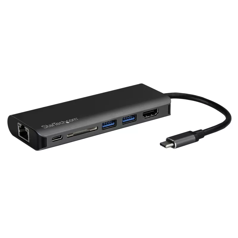 StarTech.com USB C vairākportu adapteris, pārnēsājams USB-C doks ar 4K HDMI, 2 portu USB 3.0 centrmezgls, SD/SDHC, GbE, 60 W PD caurlaide - USB Type-C/Thunderbolt 3 - AIZVIETOTS AR DKT30CHSDPD1