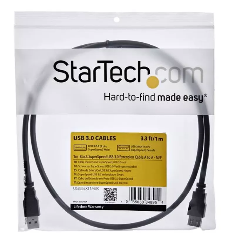 StarTech.com 1 m melns SuperSpeed USB 3.0 pagarinātāja kabelis A–A – vīriešu/sieviešu