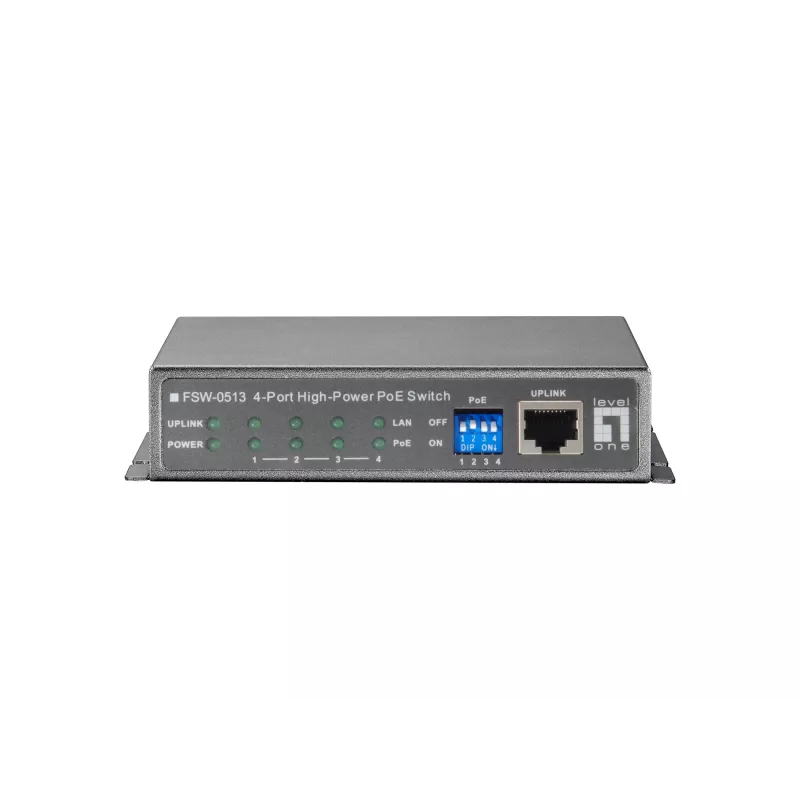 LevelOne 5 portu ātrais Ethernet PoE slēdzis, 4 PoE izejas, 120W, komplektā strāvas adapteris