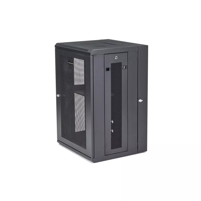 StarTech.com 4 stabu 18U sienas stiprinājuma tīkla skapis ar 1U plauktu, 19 collu eņģēs iekarināms serveru statnis datu / AV / elektronikas / datoru aprīkojumam, elastīgs ventilējams statņa korpuss