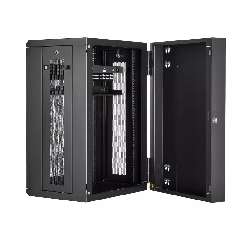 StarTech.com 4 stabu 18U sienas stiprinājuma tīkla skapis ar 1U plauktu, 19 collu eņģēs iekarināms serveru statnis datu / AV / elektronikas / datoru aprīkojumam, elastīgs ventilējams statņa korpuss