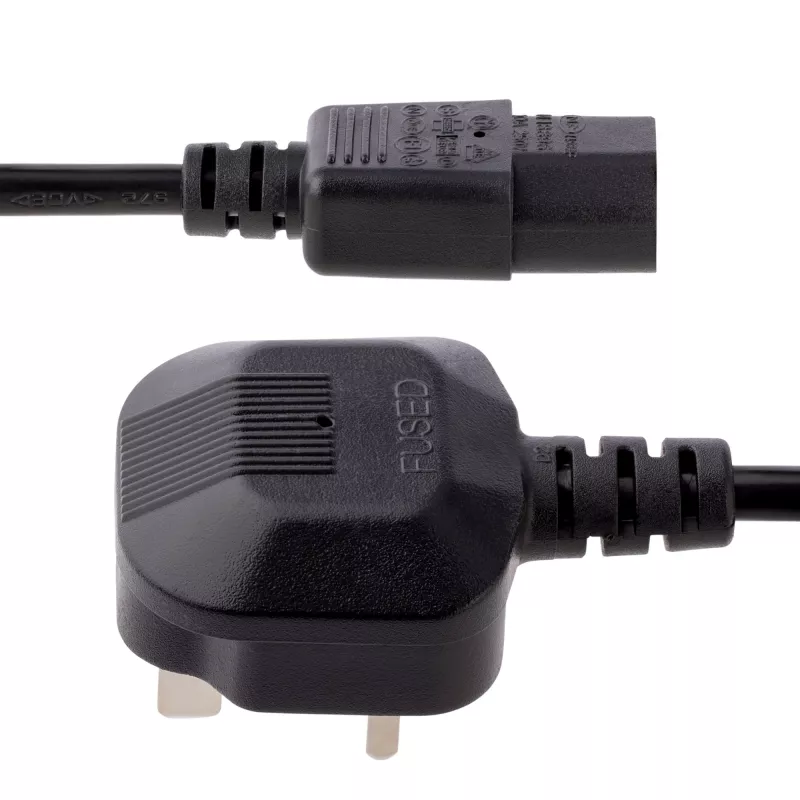 StarTech.com 10 pēdas (3 m) Lielbritānijas datora strāvas kabelis, 18AWG, BS 1363 uz C13, 10A 250V, melns maiņas maiņstrāvas strāvas vads, tējkannas vads / Lielbritānijas strāvas vads, datora barošanas bloka kabelis, televizora/monitora strāvas kabelis
