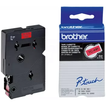 Marķēšanas lente 9mm Brother TC491 melns uz sarkana