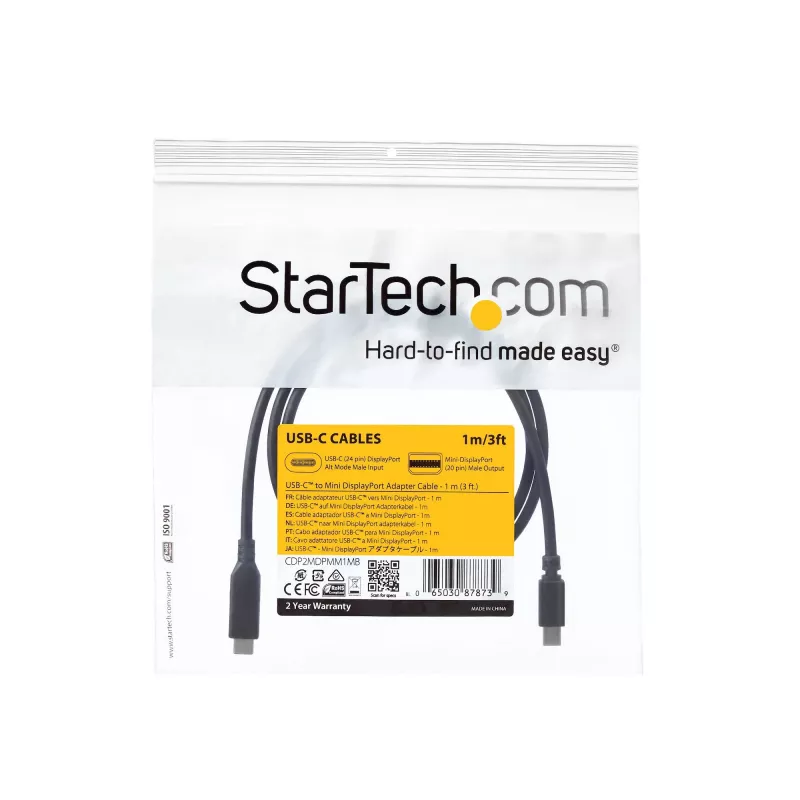 StarTech.com 1 m (3.3 pēdas) USB-C uz Mini DisplayPort kabelis - 4K 60Hz - melns