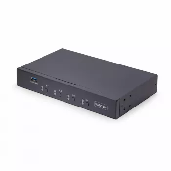 StarTech.com 4-portu KM pārslēgs ar peles pārslēgšanu, USB pārslēgs tastatūrai/pelei, 3,5 mm/USB audio, perifērijas koplietošana 4 datoriem, atbilst TAA