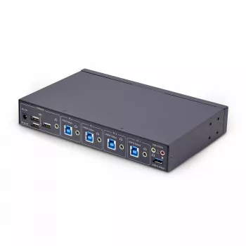 StarTech.com 4-portu KM pārslēgs ar peles pārslēgšanu, USB pārslēgs tastatūrai/pelei, 3,5 mm/USB audio, perifērijas koplietošana 4 datoriem, atbilst TAA