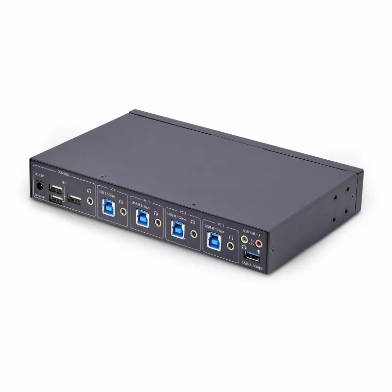 StarTech.com 4-portu KM pārslēgs ar peles pārslēgšanu, USB pārslēgs tastatūrai/pelei, 3,5 mm/USB audio, perifērijas koplietošana 4 datoriem, atbilst TAA