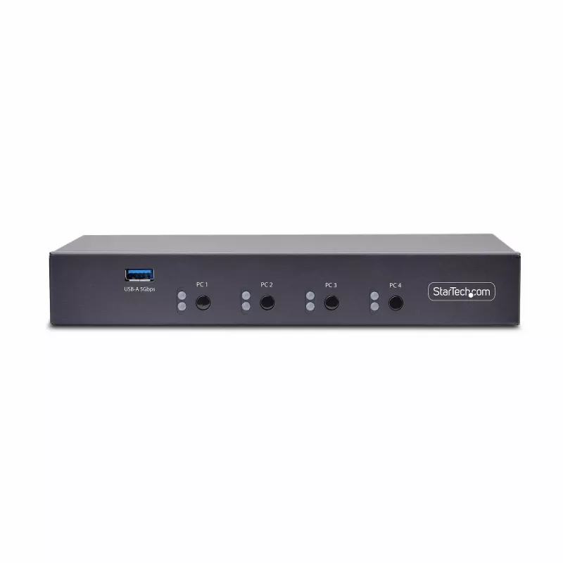 StarTech.com 4-portu KM pārslēgs ar peles pārslēgšanu, USB pārslēgs tastatūrai/pelei, 3,5 mm/USB audio, perifērijas koplietošana 4 datoriem, atbilst TAA