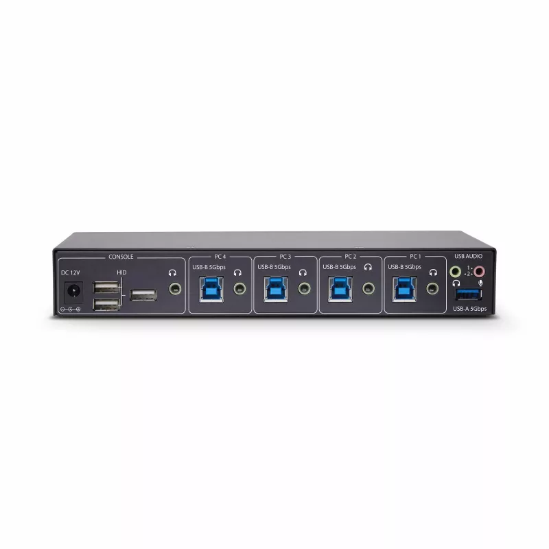 StarTech.com 4-portu KM pārslēgs ar peles pārslēgšanu, USB pārslēgs tastatūrai/pelei, 3,5 mm/USB audio, perifērijas koplietošana 4 datoriem, atbilst TAA