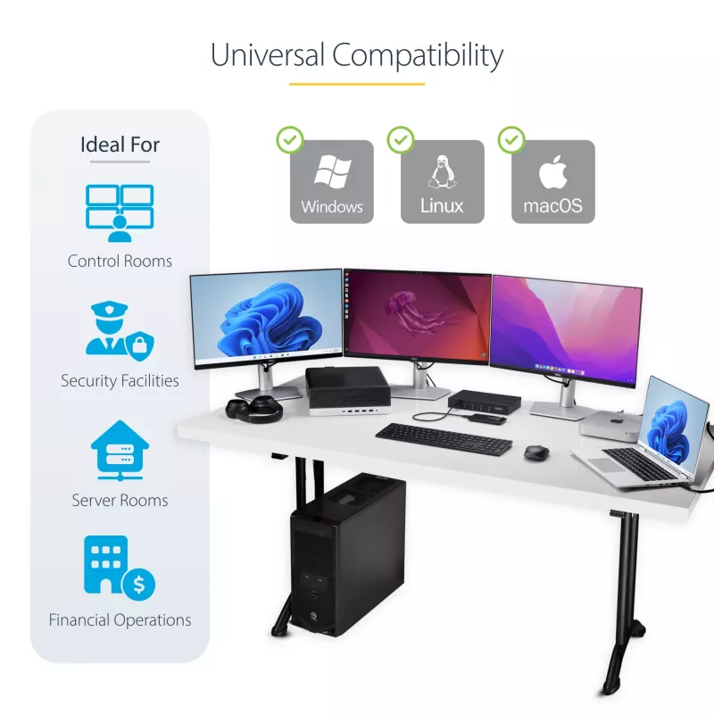 StarTech.com 4-portu KM pārslēgs ar peles pārslēgšanu, USB pārslēgs tastatūrai/pelei, 3,5 mm/USB audio, perifērijas koplietošana 4 datoriem, atbilst TAA