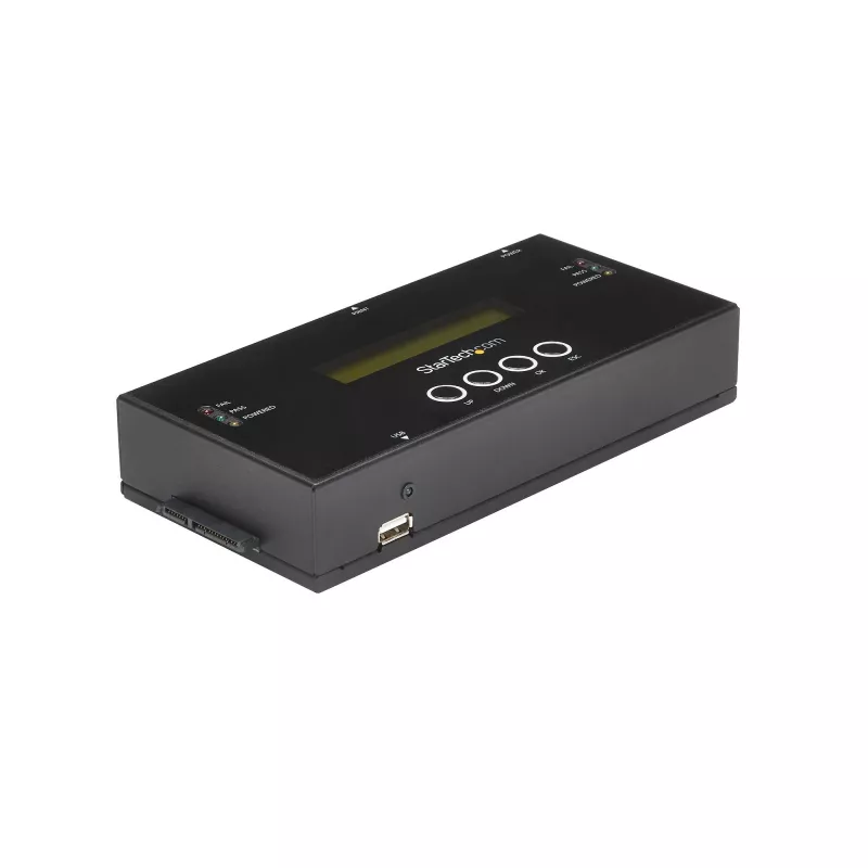 StarTech.com 1:1 autonomais cietā diska dublētājs un dzēšanas ierīce, SAS un SATA HDD/SSD klonētājs/kopētājs, cietā diska dublētājs un sanitizētājs, LCD displejs, TAA atbilstošs