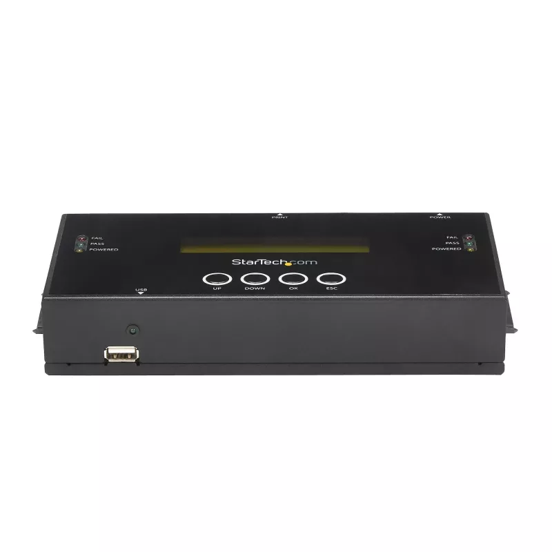 StarTech.com 1:1 autonomais cietā diska dublētājs un dzēšanas ierīce, SAS un SATA HDD/SSD klonētājs/kopētājs, cietā diska dublētājs un sanitizētājs, LCD displejs, TAA atbilstošs