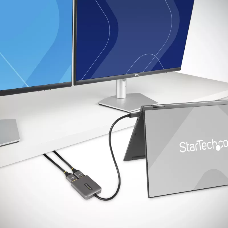 StarTech.com USB-C uz diviem HDMI MST centrmezgls - Divi HDMI 4K 60Hz - USB Type C vairāku monitoru adapteris klēpjdatoram ar 1 pēdu/30cm kabeli - DP 1.4 Multi-Stream Transport centrmezgls - USB-C uz HDMI sadalītājs