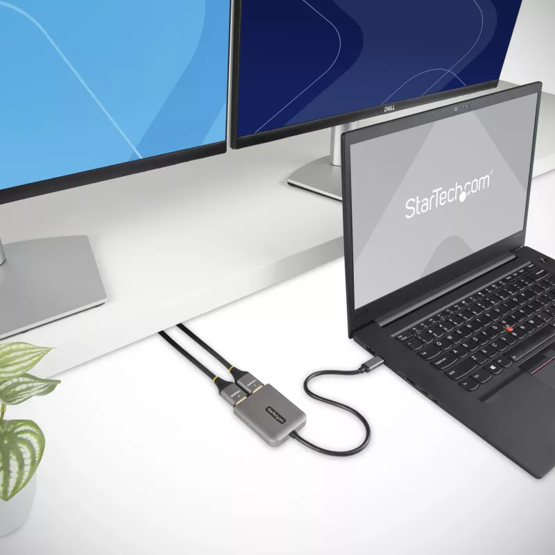 StarTech.com USB-C uz diviem HDMI MST centrmezgls - Divi HDMI 4K 60Hz - USB Type C vairāku monitoru adapteris klēpjdatoram ar 1 pēdu/30cm kabeli - DP 1.4 Multi-Stream Transport centrmezgls - USB-C uz HDMI sadalītājs