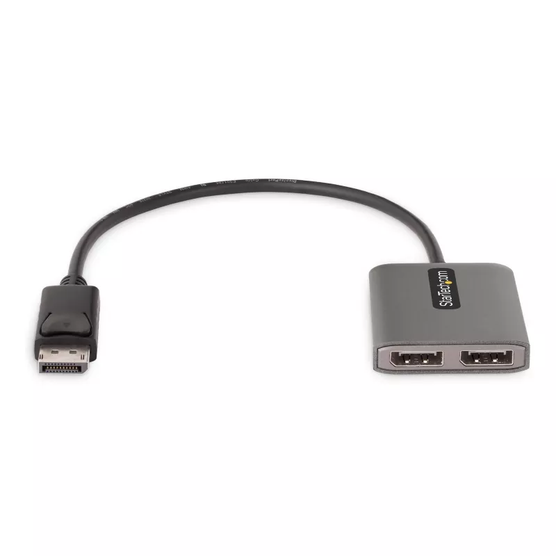 StarTech.com 2 portu DisplayPort MST centrmezgls, dubultā 4K 60Hz, DP uz 2x DisplayPort monitora adapteris, DP 1.4 vairāku monitoru video adapteris, 1 pēdu (30cm) iebūvēts kabelis, barošana caur USB, tikai Windows