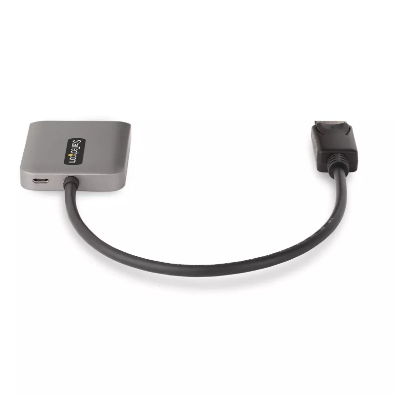 StarTech.com 2 portu DisplayPort MST centrmezgls, dubultā 4K 60Hz, DP uz 2x DisplayPort monitora adapteris, DP 1.4 vairāku monitoru video adapteris, 1 pēdu (30cm) iebūvēts kabelis, barošana caur USB, tikai Windows
