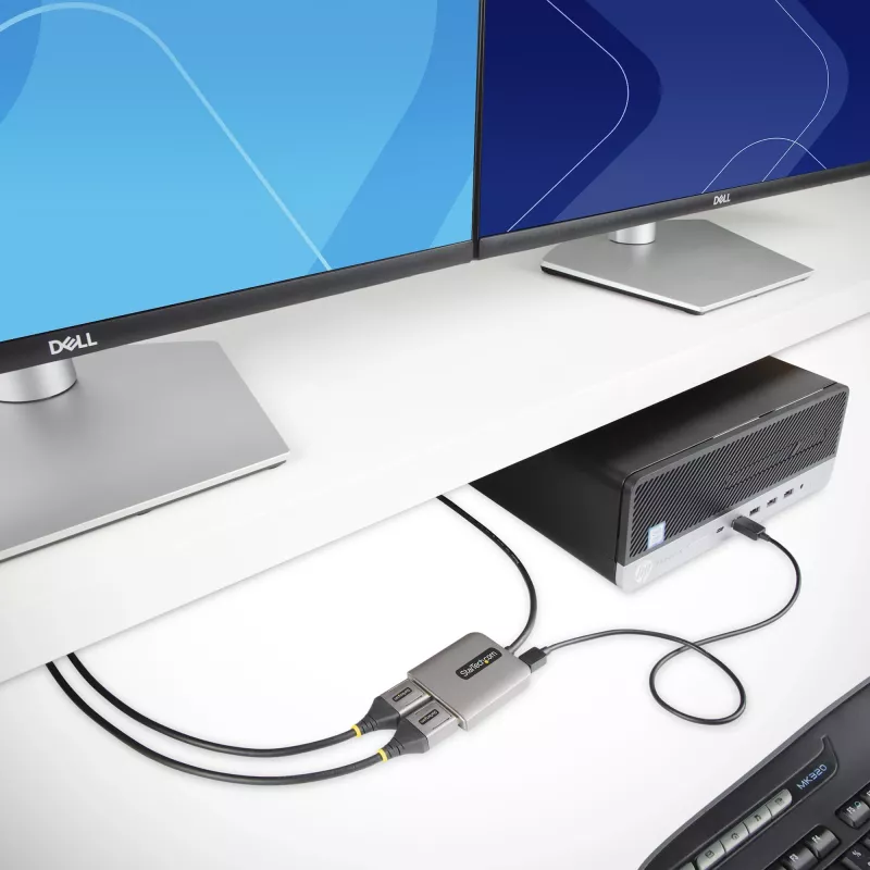 StarTech.com 2 portu DisplayPort MST centrmezgls, dubultā 4K 60Hz, DP uz 2x DisplayPort monitora adapteris, DP 1.4 vairāku monitoru video adapteris, 1 pēdu (30cm) iebūvēts kabelis, barošana caur USB, tikai Windows