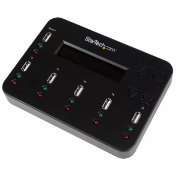 StarTech.com Atsevišķs 1 uz 5 USB zibatmiņu dublētājs un dzēsējs, vairāku USB zibatmiņu kopētājs, sistēmas un failu un visa diska kopēšana ar ātrumu 1,5 GB/min, vienas un trīs piegājienu dzēšana, LCD Displejs - TAA