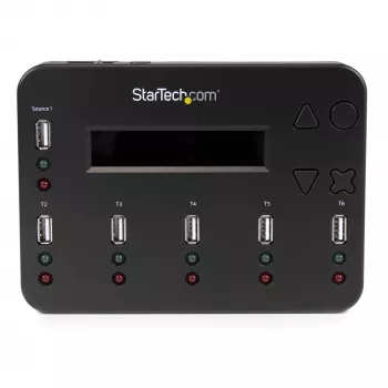 StarTech.com Atsevišķs 1 uz 5 USB zibatmiņu dublētājs un dzēsējs, vairāku USB zibatmiņu kopētājs, sistēmas un failu un visa diska kopēšana ar ātrumu 1,5 GB/min, vienas un trīs piegājienu dzēšana, LCD Displejs - TAA