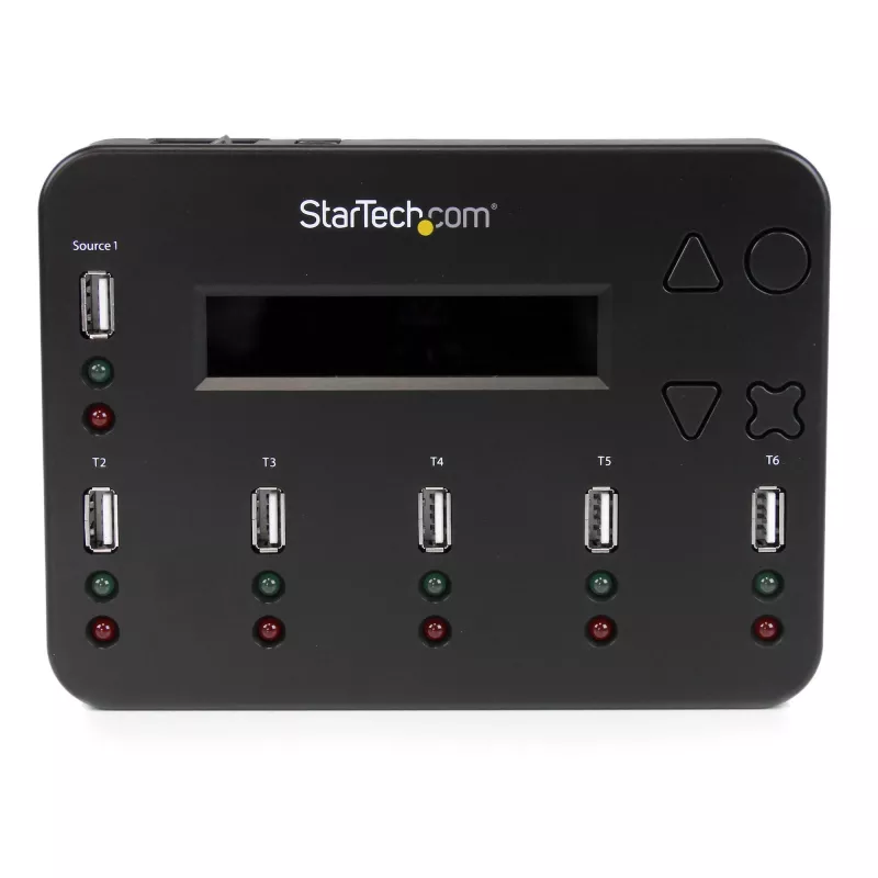 StarTech.com Atsevišķs 1 uz 5 USB zibatmiņu dublētājs un dzēsējs, vairāku USB zibatmiņu kopētājs, sistēmas un failu un visa diska kopēšana ar ātrumu 1,5 GB/min, vienas un trīs piegājienu dzēšana, LCD Displejs - TAA