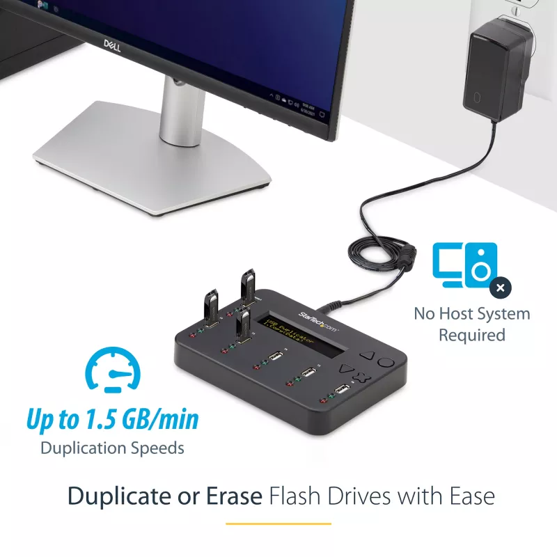 StarTech.com Atsevišķs 1 uz 5 USB zibatmiņu dublētājs un dzēsējs, vairāku USB zibatmiņu kopētājs, sistēmas un failu un visa diska kopēšana ar ātrumu 1,5 GB/min, vienas un trīs piegājienu dzēšana, LCD Displejs - TAA