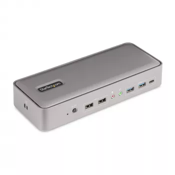 StarTech.com divkāršā klēpjdatora USB-C KVM dokstacija, divu monitoru 4K 60Hz DisplayPort doks, 5 portu USB centrmezgls, GbE, 90W/45W barošanas piegāde diviem klēpjdatoriem, Windows/Mac, 2 saimniekdatoru KVM doks - TAA