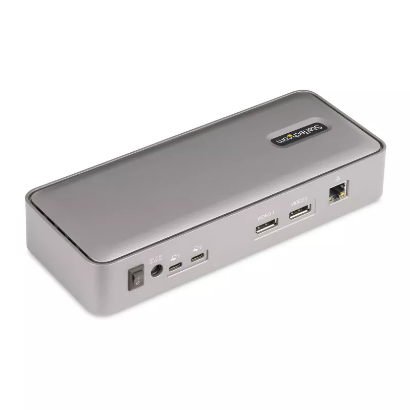 StarTech.com divkāršā klēpjdatora USB-C KVM dokstacija, divu monitoru 4K 60Hz DisplayPort doks, 5 portu USB centrmezgls, GbE, 90W/45W barošanas piegāde diviem klēpjdatoriem, Windows/Mac, 2 saimniekdatoru KVM doks - TAA