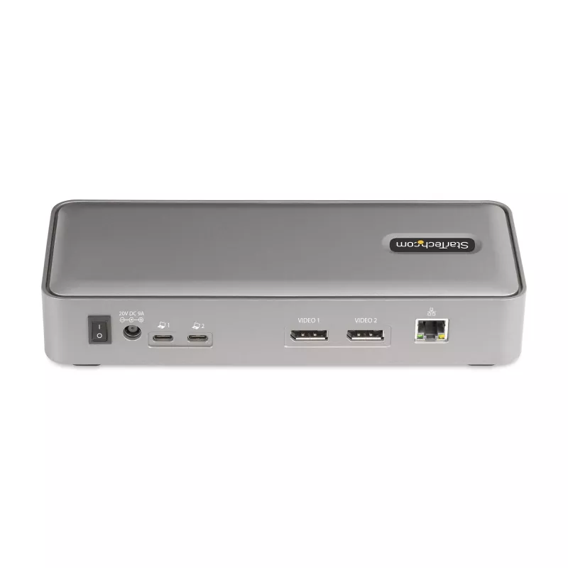 StarTech.com divkāršā klēpjdatora USB-C KVM dokstacija, divu monitoru 4K 60Hz DisplayPort doks, 5 portu USB centrmezgls, GbE, 90W/45W barošanas piegāde diviem klēpjdatoriem, Windows/Mac, 2 saimniekdatoru KVM doks - TAA