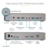 StarTech.com divkāršā klēpjdatora USB-C KVM dokstacija, divu monitoru 4K 60Hz DisplayPort doks, 5 portu USB centrmezgls, GbE, 90W/45W barošanas piegāde diviem klēpjdatoriem, Windows/Mac, 2 saimniekdatoru KVM doks - TAA