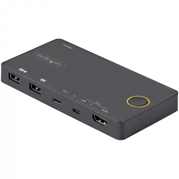 StarTech.com 2 portu hibrīda USB-A + HDMI un USB-C KVM slēdzis — viens 4K 60 Hz HDMI 2.0 monitors — kompakts galddatora un/vai klēpjdatora HDMI KVM slēdzis — barots no USB kopnes — saderīgs ar Thunderbolt 3