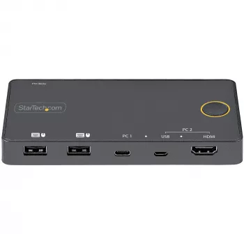 StarTech.com 2 portu hibrīda USB-A + HDMI un USB-C KVM slēdzis — viens 4K 60 Hz HDMI 2.0 monitors — kompakts galddatora un/vai klēpjdatora HDMI KVM slēdzis — barots no USB kopnes — saderīgs ar Thunderbolt 3