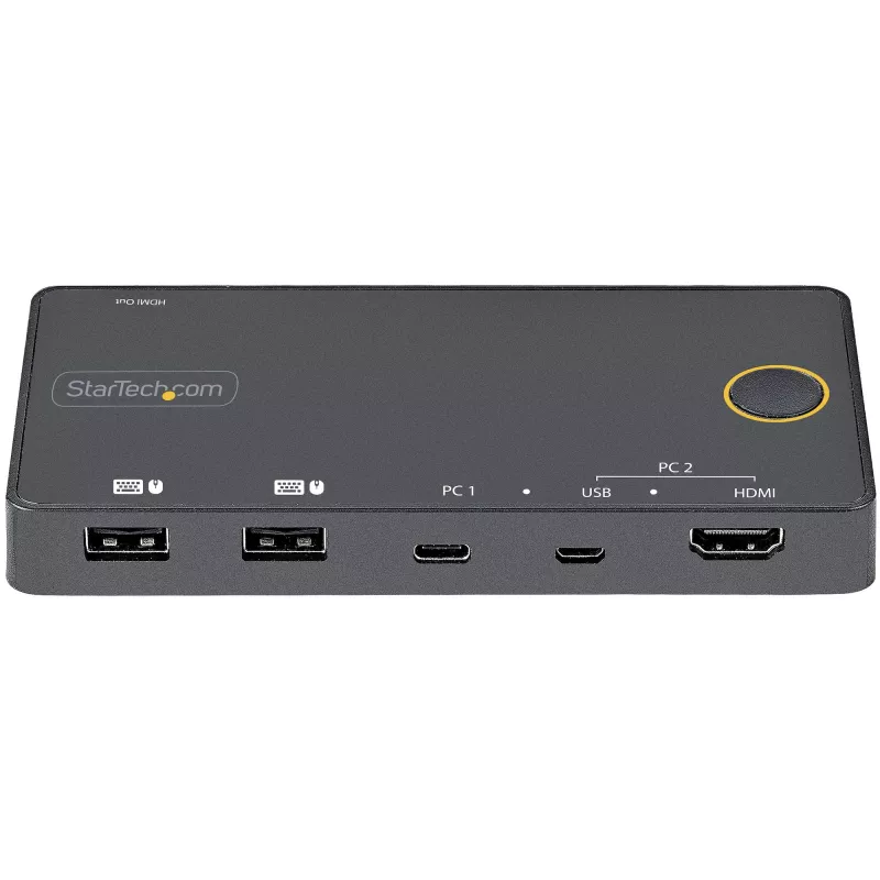 StarTech.com 2 portu hibrīda USB-A + HDMI un USB-C KVM slēdzis — viens 4K 60 Hz HDMI 2.0 monitors — kompakts galddatora un/vai klēpjdatora HDMI KVM slēdzis — barots no USB kopnes — saderīgs ar Thunderbolt 3