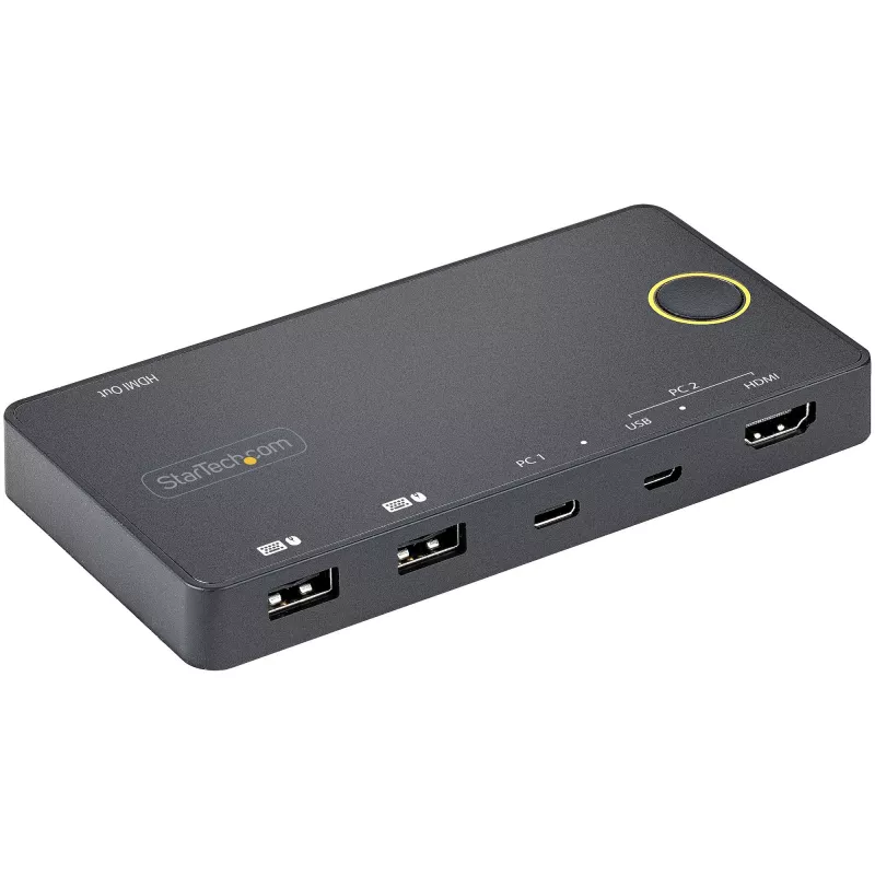 StarTech.com 2 portu hibrīda USB-A + HDMI un USB-C KVM slēdzis — viens 4K 60 Hz HDMI 2.0 monitors — kompakts galddatora un/vai klēpjdatora HDMI KVM slēdzis — barots no USB kopnes — saderīgs ar Thunderbolt 3