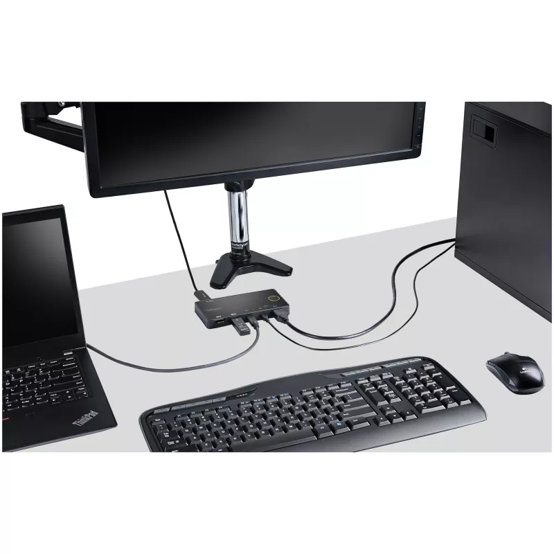StarTech.com 2 portu hibrīda USB-A + HDMI un USB-C KVM slēdzis — viens 4K 60 Hz HDMI 2.0 monitors — kompakts galddatora un/vai klēpjdatora HDMI KVM slēdzis — barots no USB kopnes — saderīgs ar Thunderbolt 3