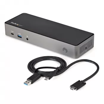 StarTech.com USB-C & USB-A dokstacija - hibrīda universāla trīskāršā monitora klēpjdatoru dokstacija ar DisplayPort un HDMI 4K 60Hz - 85W jaudas piegāde, 6x USB centrs, GbE, audio - USB 3.1 Gen 2 10Gbps - TAA