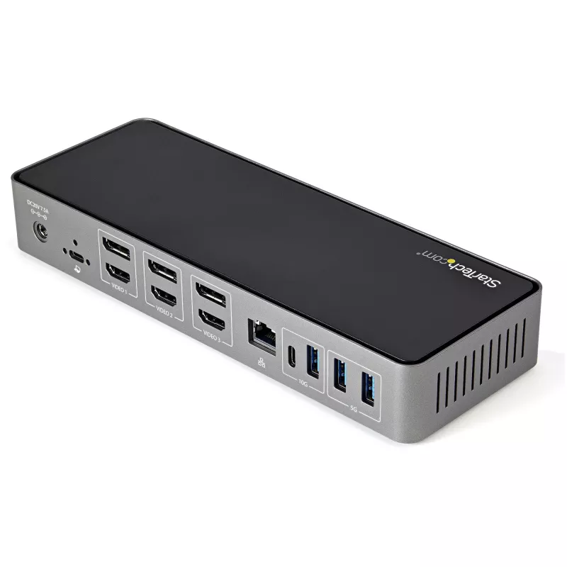 StarTech.com USB-C & USB-A dokstacija - hibrīda universāla trīskāršā monitora klēpjdatoru dokstacija ar DisplayPort un HDMI 4K 60Hz - 85W jaudas piegāde, 6x USB centrs, GbE, audio - USB 3.1 Gen 2 10Gbps - TAA